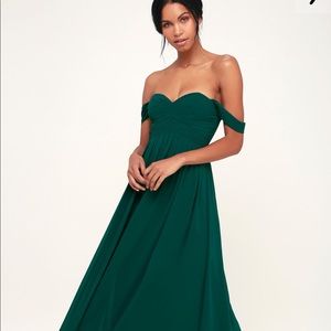 Maxi off the shoulder forest green dress